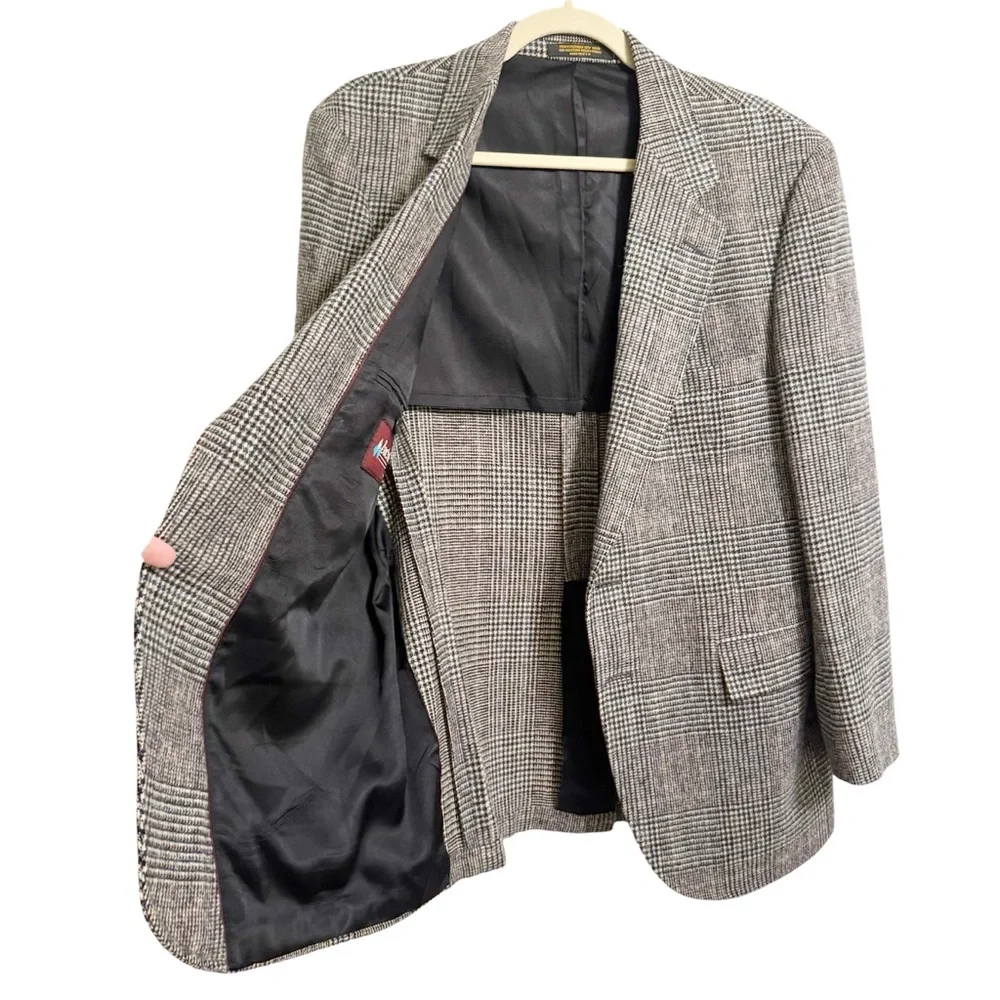 Vintage Classic 100% Wool Blazer Classic Thin Line Plaid Size L - XL - Picture 3 of 10